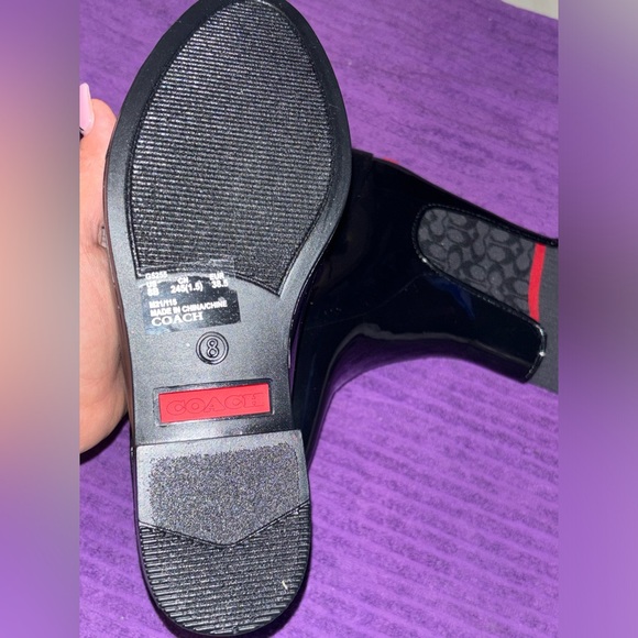 COACH Rubber Rain Boots Sz 8 Black Patent Logo Stretch PullOn Boots StyleG5255 - Picture 10 of 10